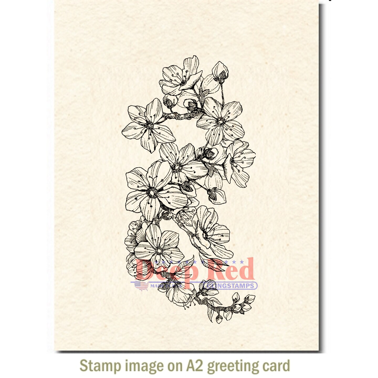 Deep Red Stamps Blooming Sakura Rubber Cling Stamp  2.2 x 4.2  inches