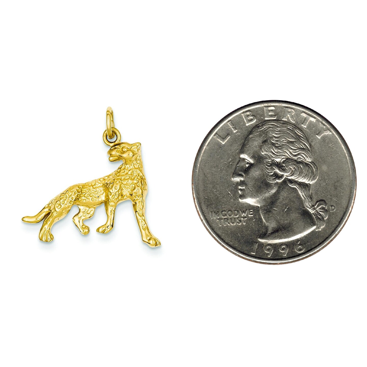 14K Yellow Gold Diamond-Cut Cheetah Charm Pendant Animal Pendant 26 X 22mm