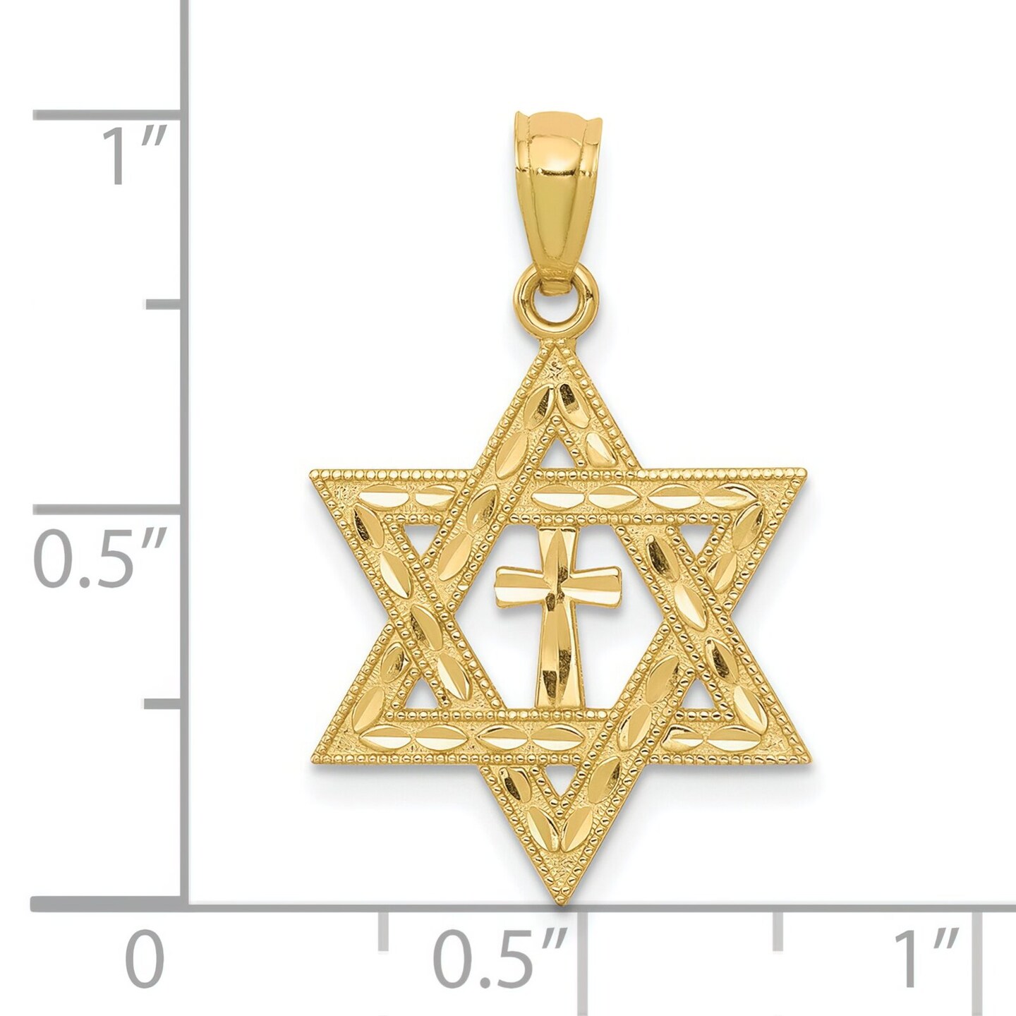 14k Yellow Gold Diamond-Cut Star Of David With Cross Pendant - Measures 16x16mm - JewelryWeb