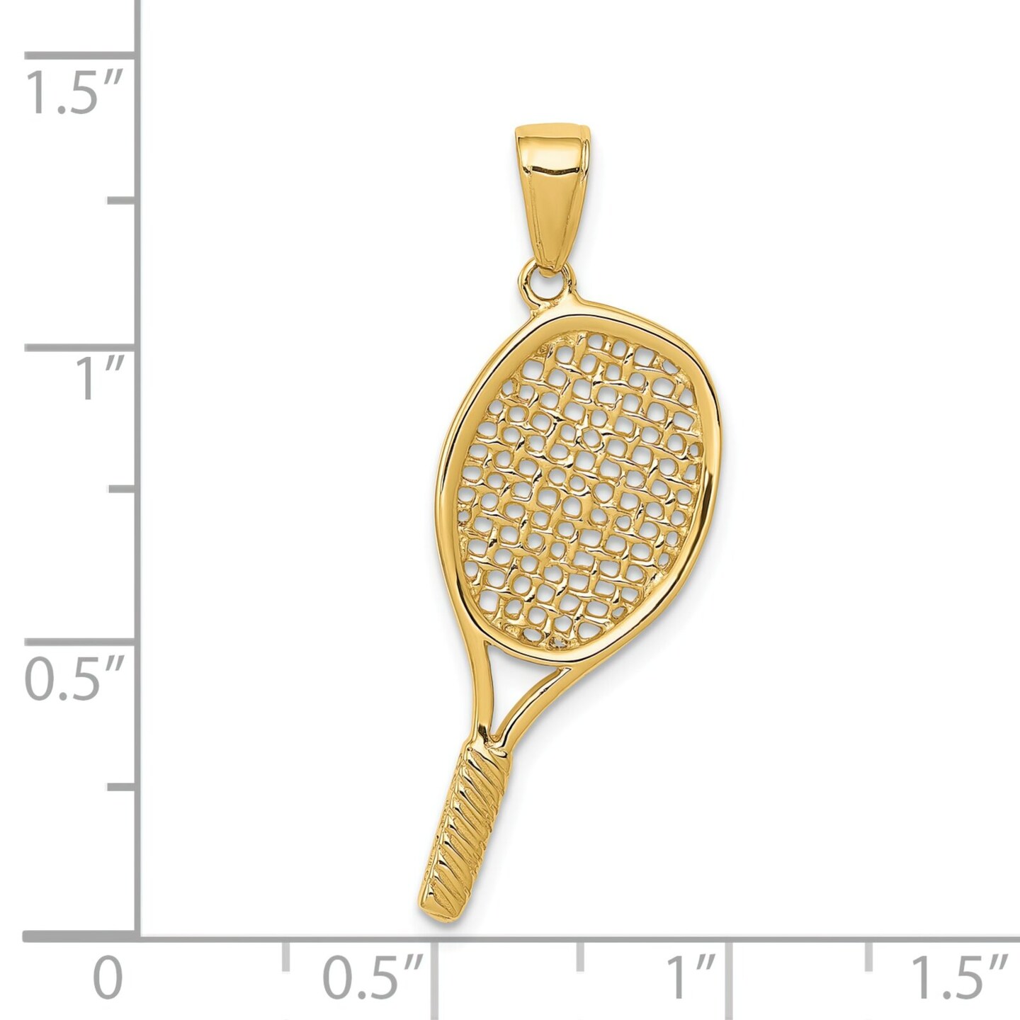 14K Yellow Gold 3D Tennis Racquet Charm Sports Pendant Jewerly 30mm x 20mm