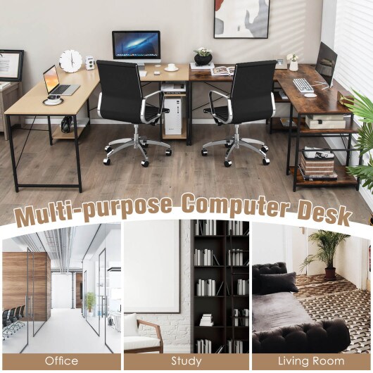 L Shaped Computer Desk with 4 Storage Shelves and Cable Holes