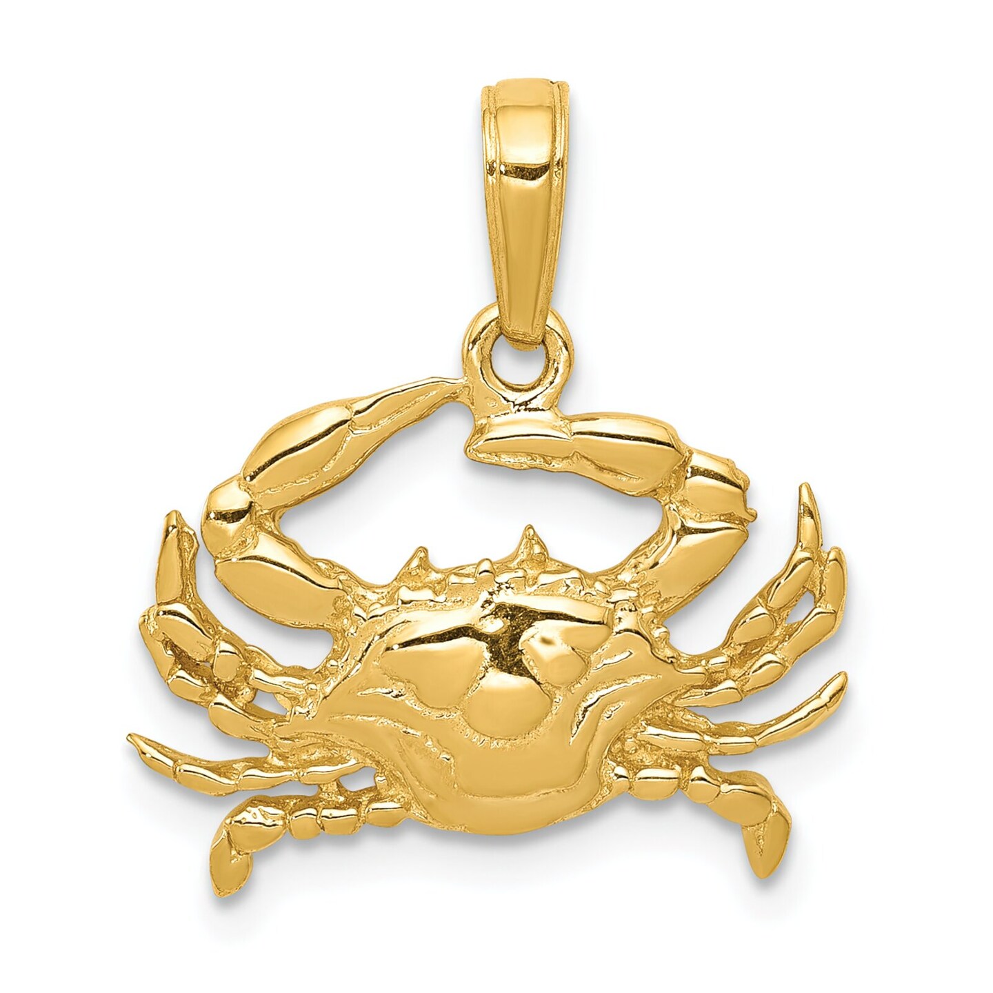14K Yellow Gold Blue Crab Charm Ocean Pendant Jewelry 20mm x 17mm