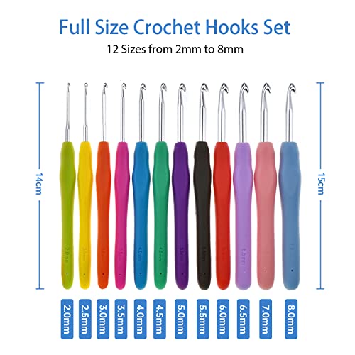 Crochet Hooks Set, RealPlus 12 Sizes Crochet Hooks Set for Arthritic Hands, Ergonomic Soft Grip Handles, Crochet Kit for Beginners, Christmas Gifts for Women, Large Crochet Needle with Blue Case