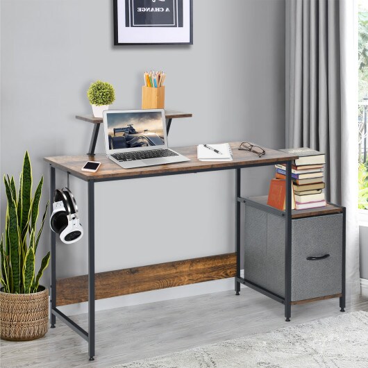 Computer Desk with USB, AC Outlets, Reversible Drawer and Adjustable Shelf