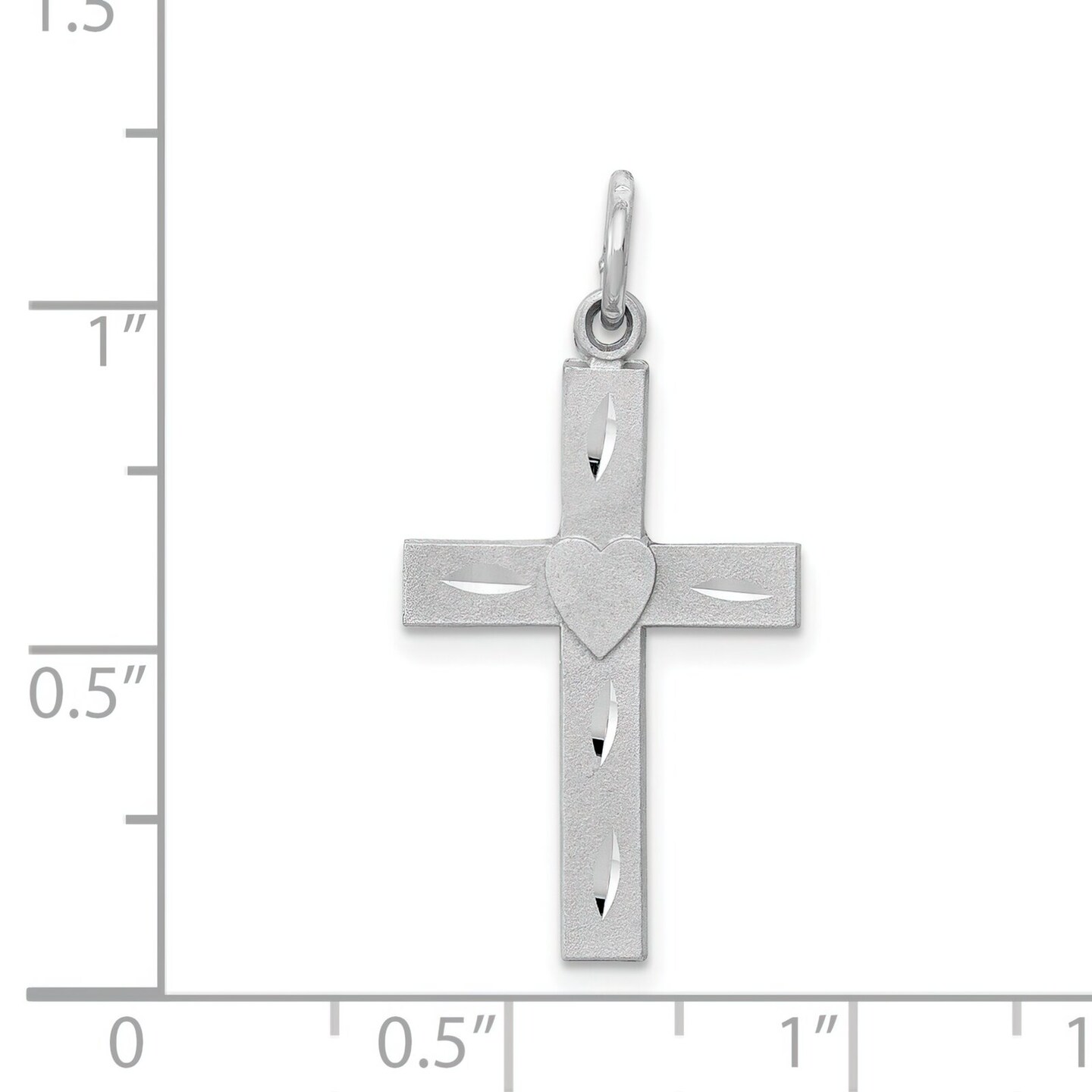 14K White Gold Heart Cross Charm Pendant FindingKing Jewerly 28mm x 14mm