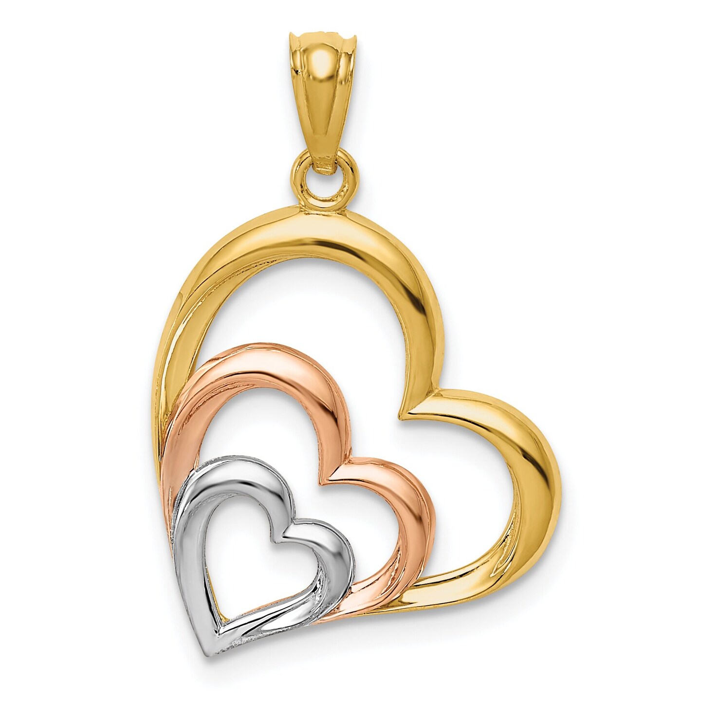 14K Tri-Color Gold Hearts Pendant Charm Jewelry 25 x 17 mm