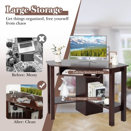 Wooden Study Computer Corner Desk with Drawer and Slide-Out Keyboard Tray