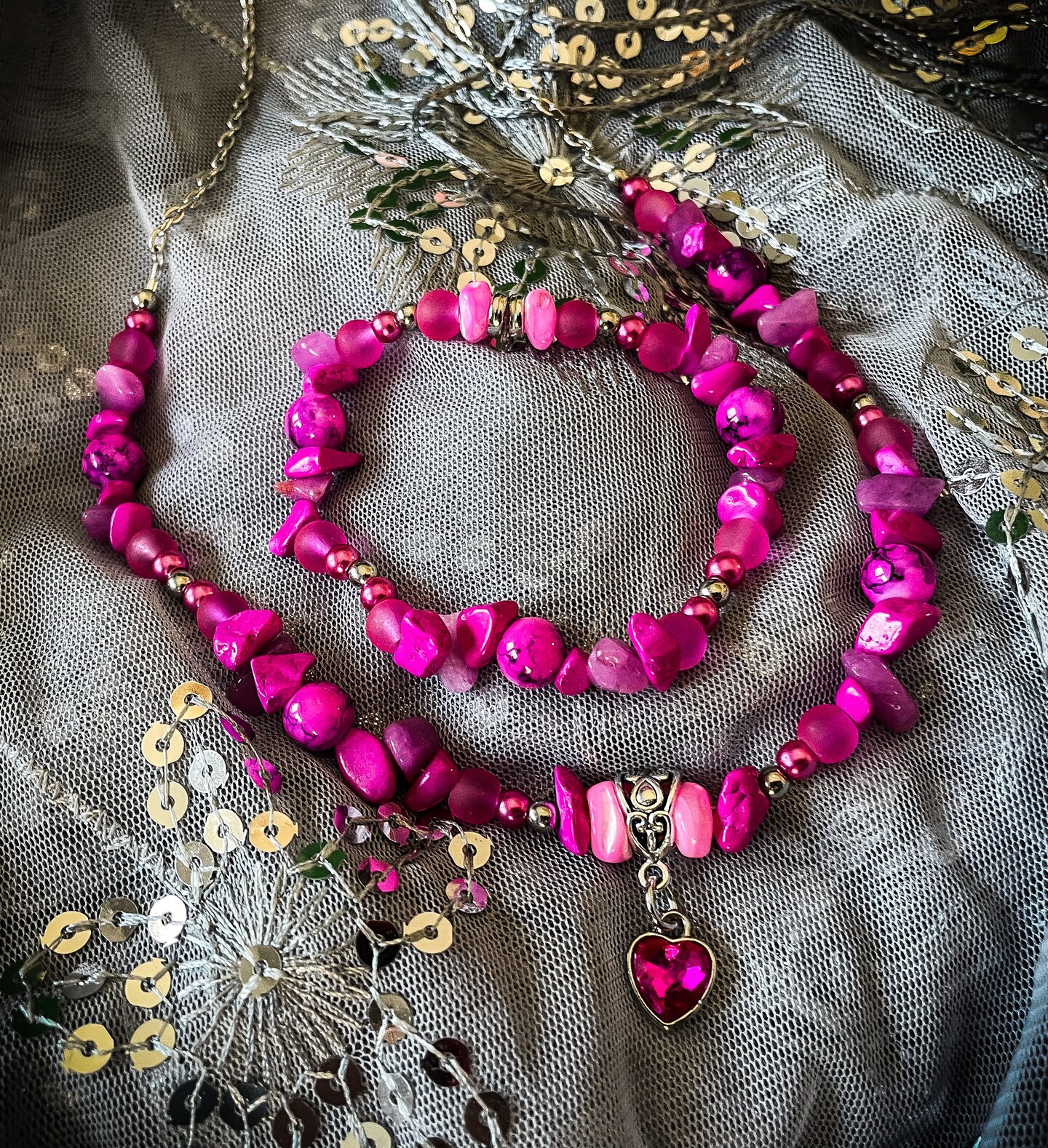 Fuschia pink 2025 jewellery set