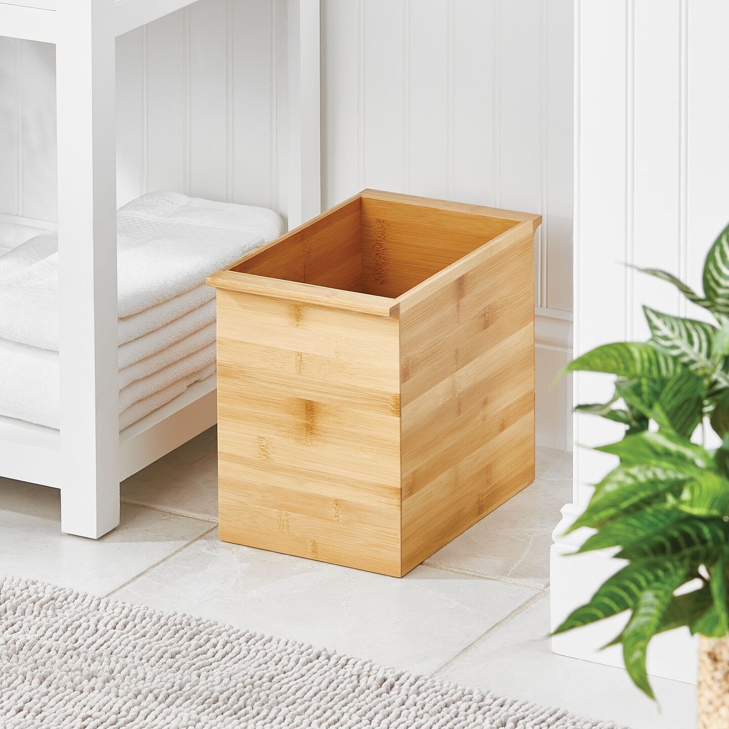 mDesign Bamboo Small Trash Can Wastebasket - Eco-Friendly - Natural