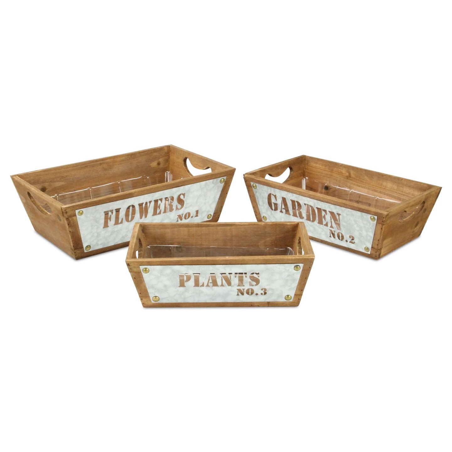 Contemporary Home Living Set of 3 Brown and White Tapered Planters 13&#x22;
