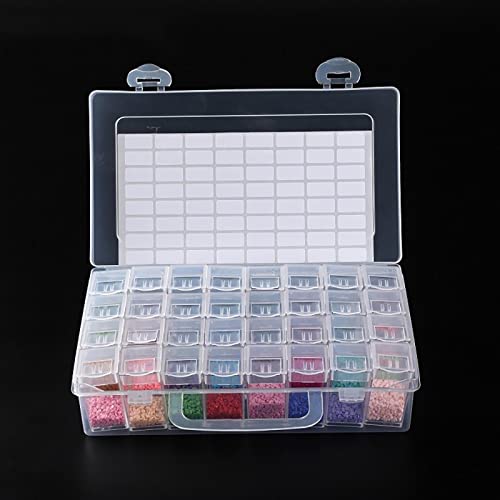 32 Grids Diamond Painting Drill Storage Containers, Diamond Organizer Case Embroidery Beads Storage Box with Label