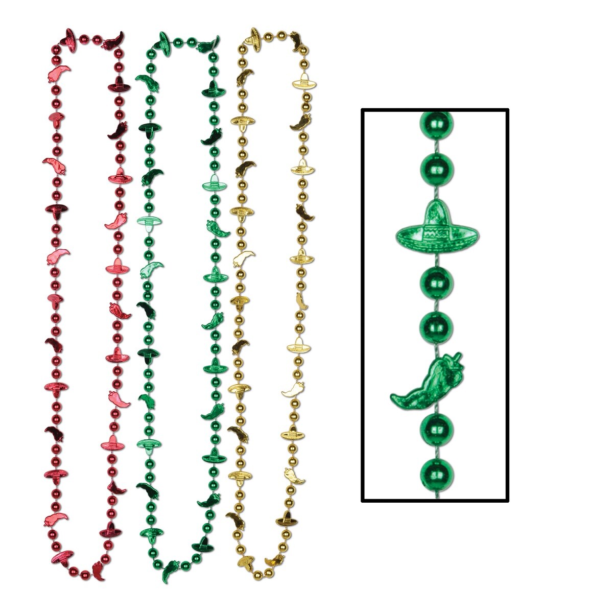 Party Central Club Pack of 72 Green and Pink Fiesta Chili Pepper with Sombrero Bead Necklaces 33"