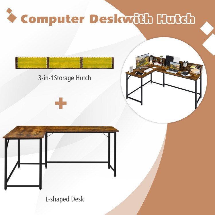 5.5 Inch L-shaped Computer Desk with Bookshelf