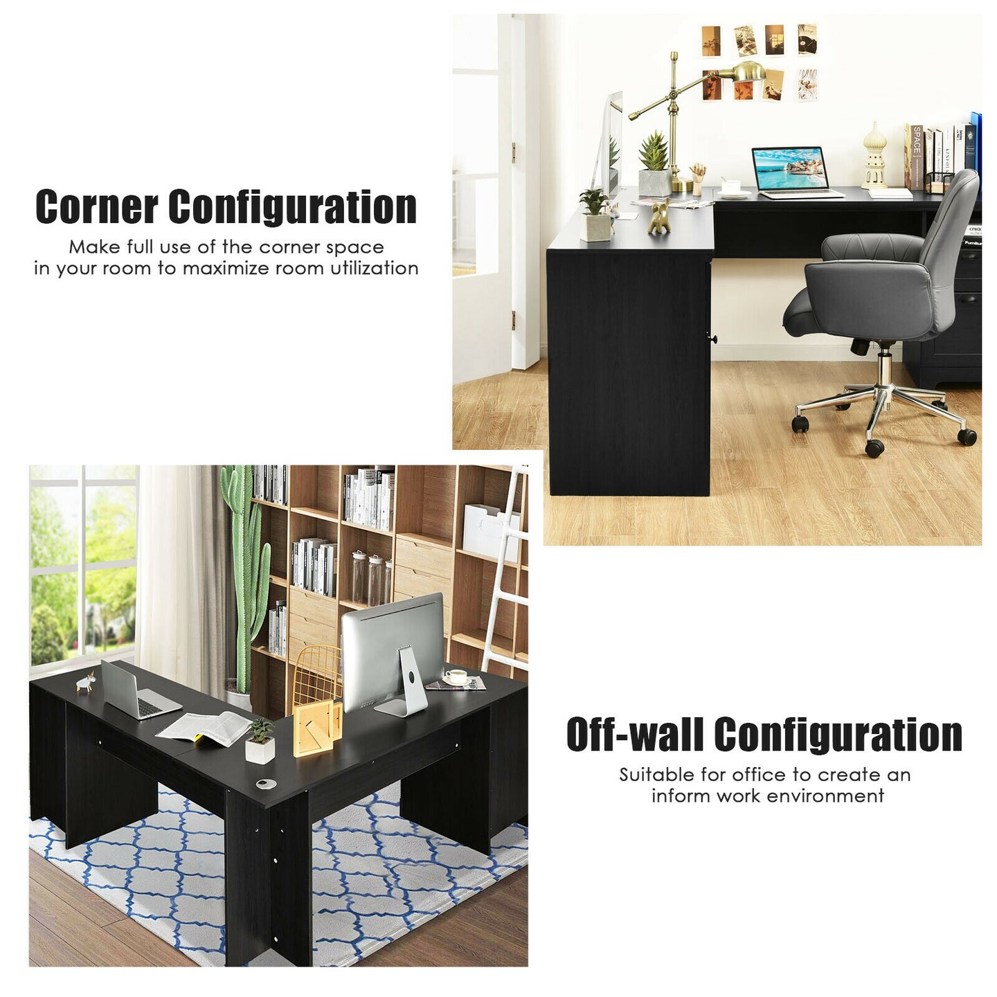 66 Inch L-Shaped Writing Study Workstation Computer Desk with Drawers