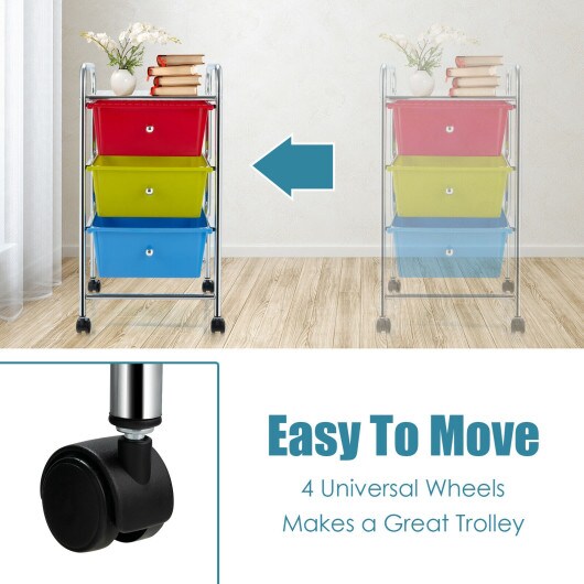 3 Drawers Metal Rolling Storage Cart with 4 Universal Casters Perfect Choice for Home or Office