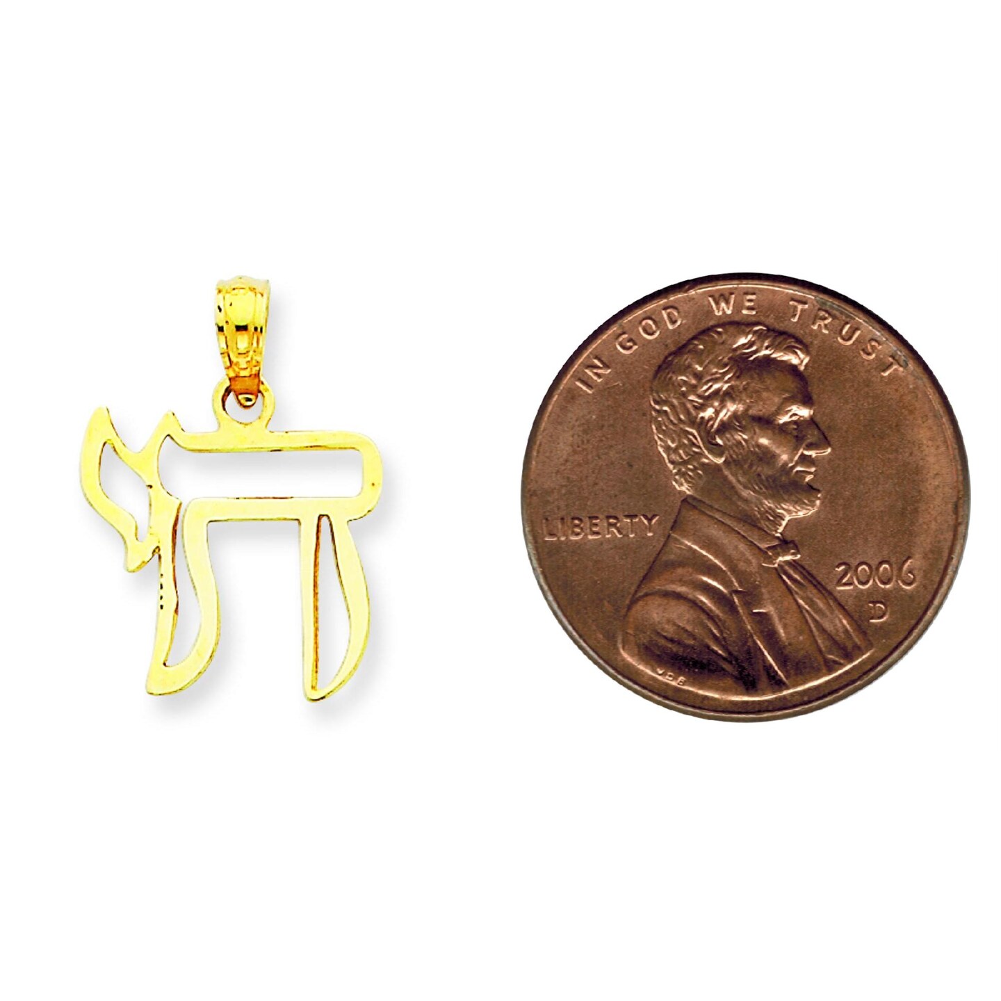 14K Yellow Gold Jewish Chai Pendant Charm Jewelry 19mm x 14mm
