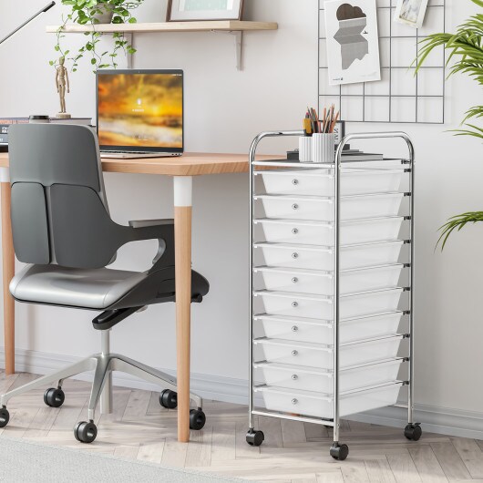 10 Drawer Rolling Storage Cart Organizer with 2 Lockable Casters