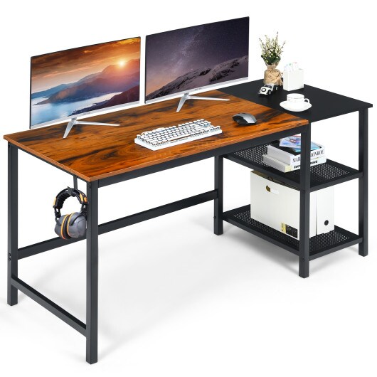 59 Inch Home Office Computer Desk with Removable Storage Shelves and ...