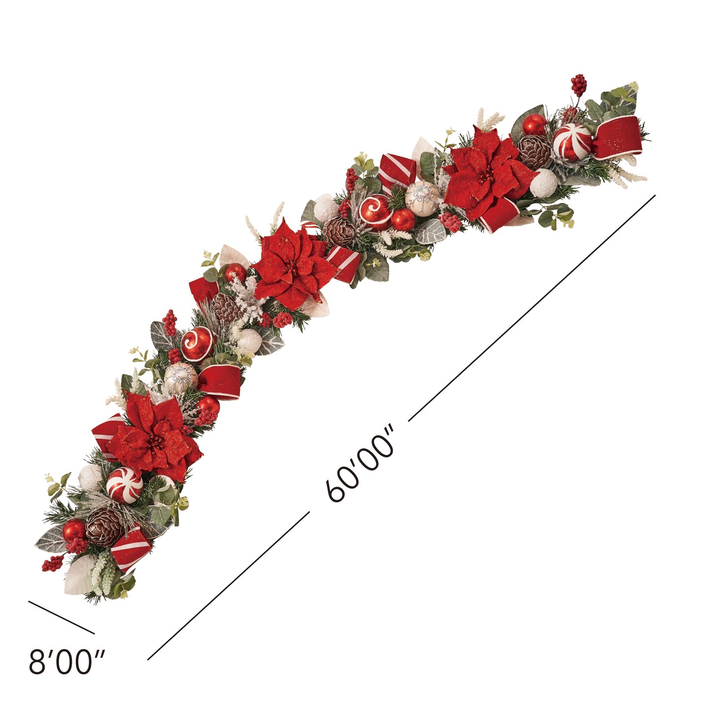 Red, Gold, Blue, Green Poinsettia, Magnolia Garland (Unlit) - Final sale / Non-returnable and Non-refundable
