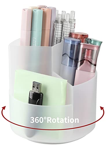 3 Slots 360-Degree Spinning Pencil Pen Desk Organizers, Desktop Storage Pen Organizers Stationery Supplies, Cute Pencil Cup Pot for Office, School, Art Supply, Kids - Clear