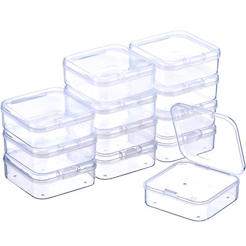 12 Pack Clear Plastic Beads Storage Containers Box with Hinged Lid for Beads and More (2.12 x 2.12 x 0.79 Inch)