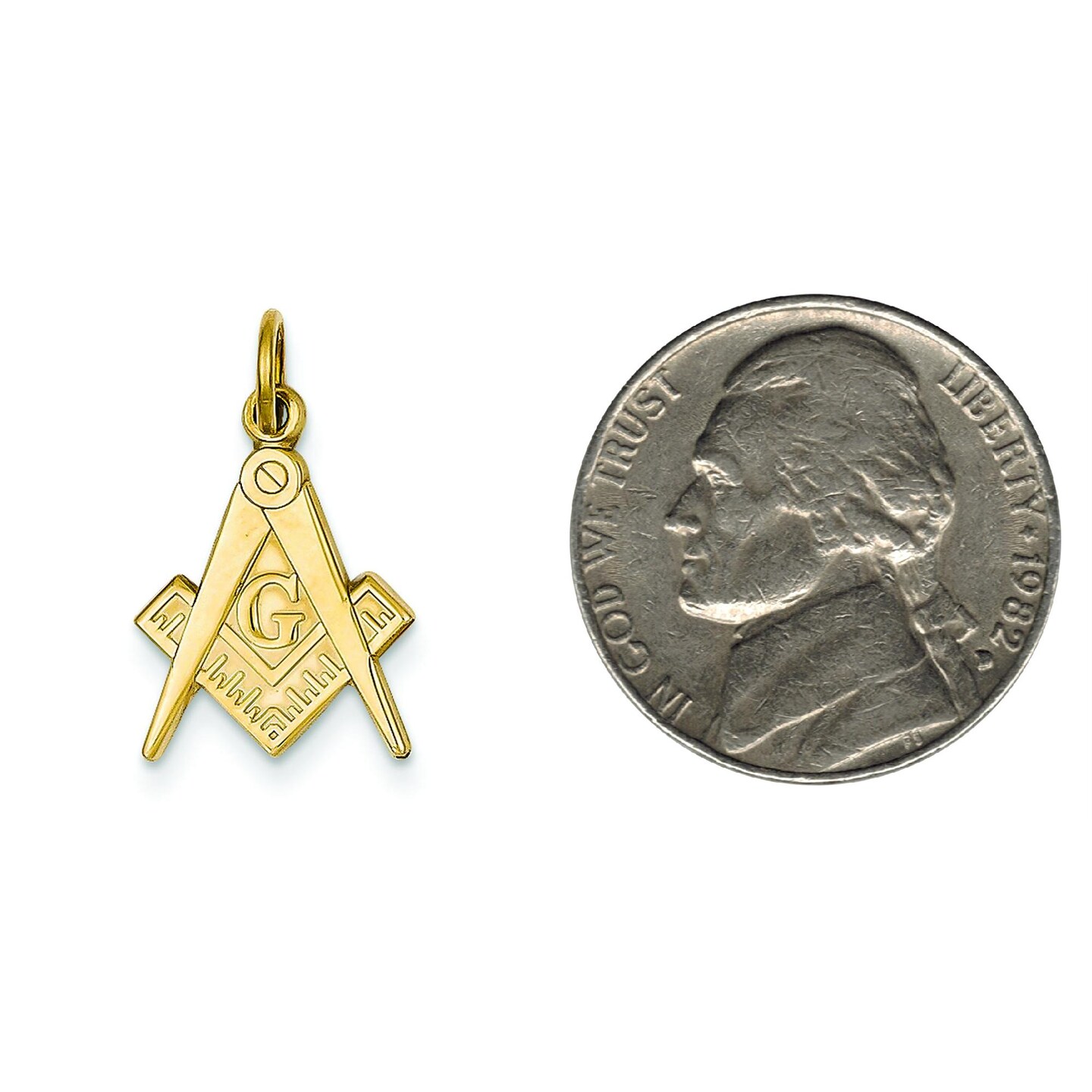14K Yellow Gold Free Mason Symbol Charm Masonic Pendant Jewerly 20mm x 11mm