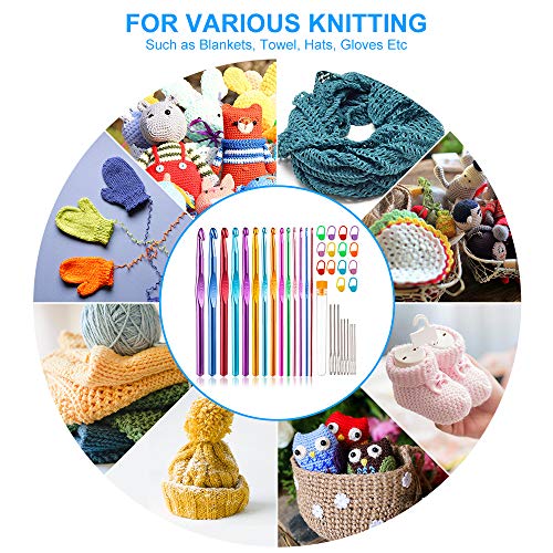 37 PCS Crochet Hooks Set, High Quality Coloured Aluminum Ergonomic Handle Crochet, Hook Needles for Arthritic Hands, with Stitch Markers and Large-Eye Blunt Needles