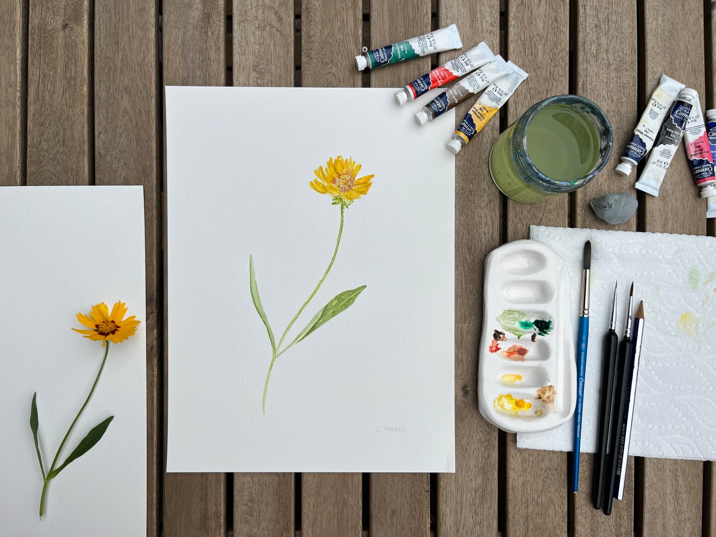 Yellow Flower Watercolor Painting image 1