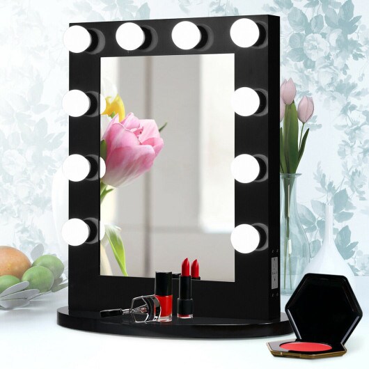 Lighted Makeup Mirror 12 LED Bulbs Wall Mount Detachable Base Black