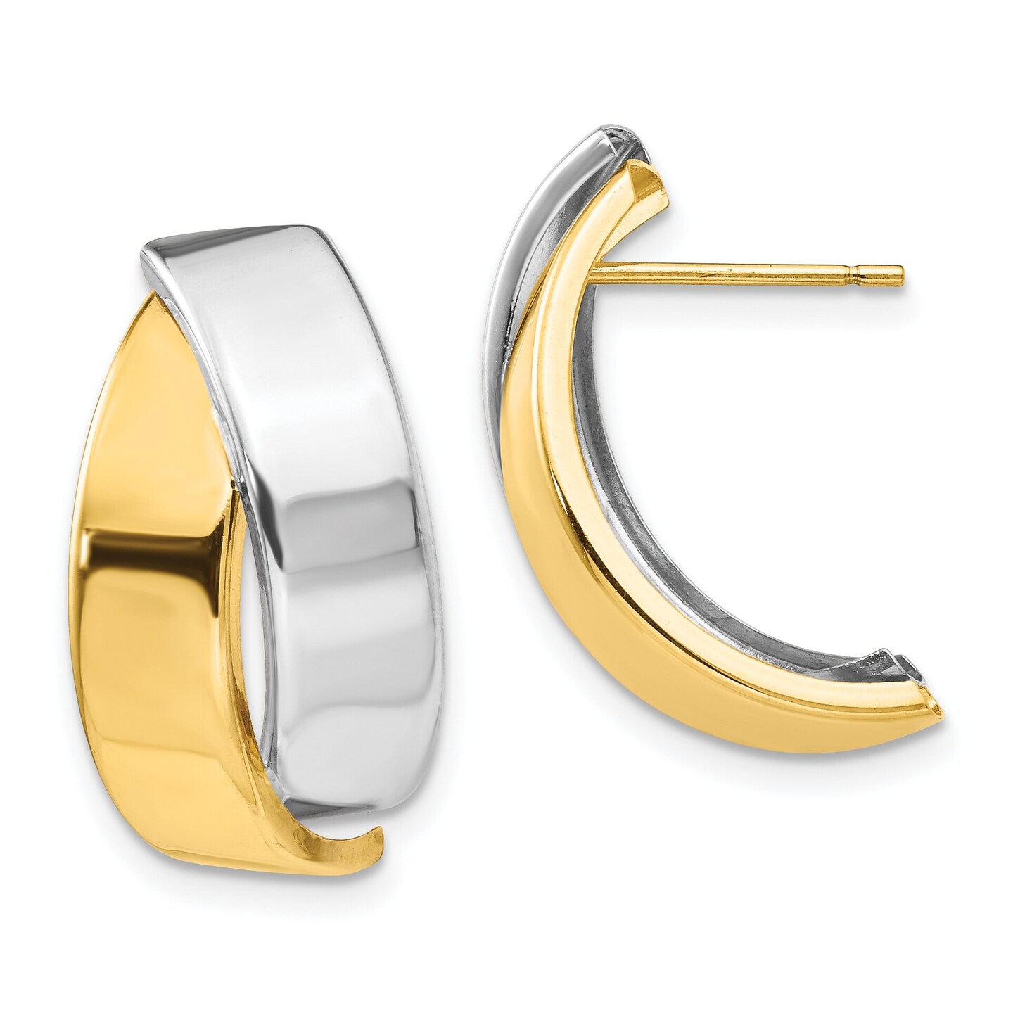 14K Two Tone Gold Stud Earrings Jewelry FindingKing 16mm x 10mm