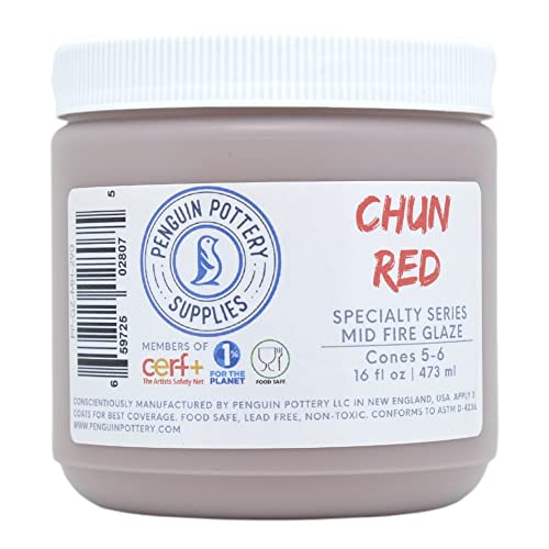 Penguin Pottery - Specialty Series - Chun Red - Mid Fire Glaze, High Fire Glaze, Cone 5-6 for Mid Fire Clay, High Fire Clay - Ceramic Glaze Pottery (1 Pint | 16 oz | 473 ml)