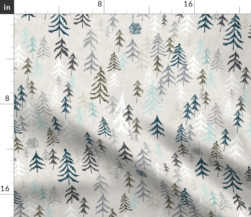 Earth Alpine Outdoors Pine Forest Snow Winter Custom Printed Fabric by Spoonflower Various Fabrics by the Yard or Fat Quarter