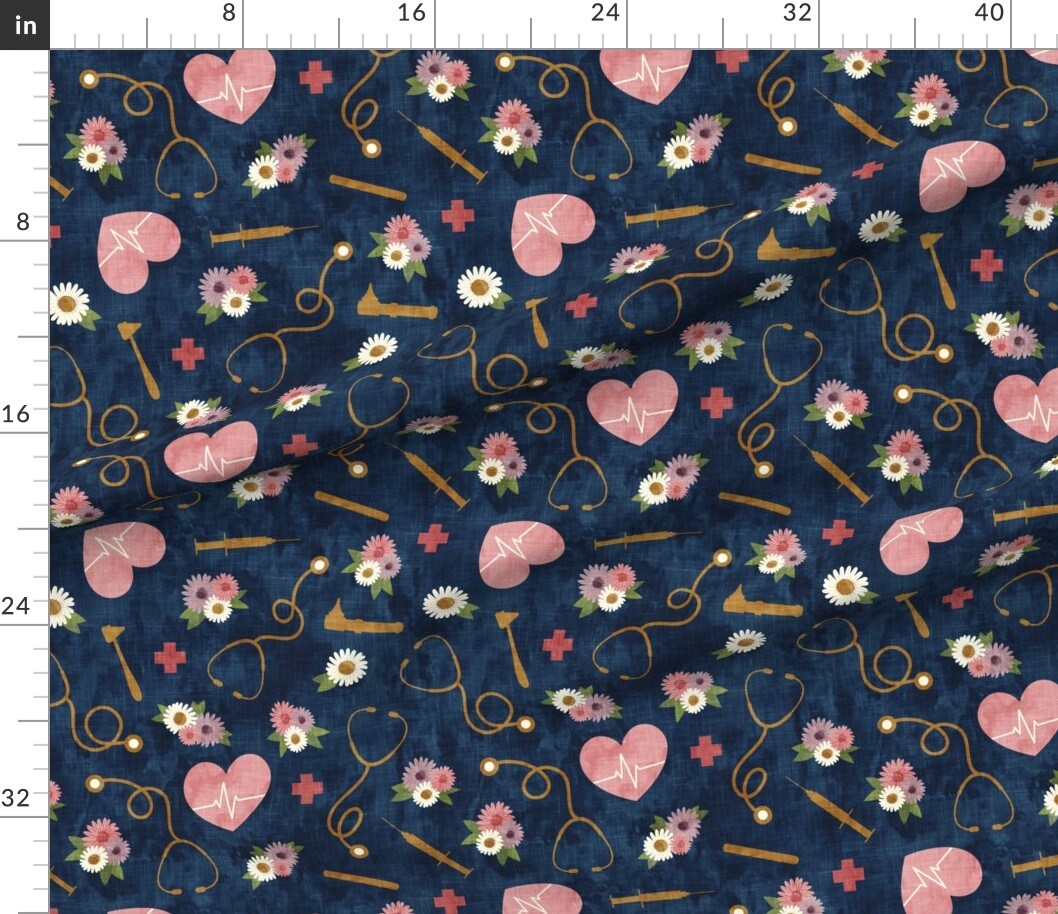 Petal Signature Cotton by the Yard or Fat Quarter Scale Floral Nurse Nursing Blue Little Arrow Themed Custom Printed Fabric by Spoonflower