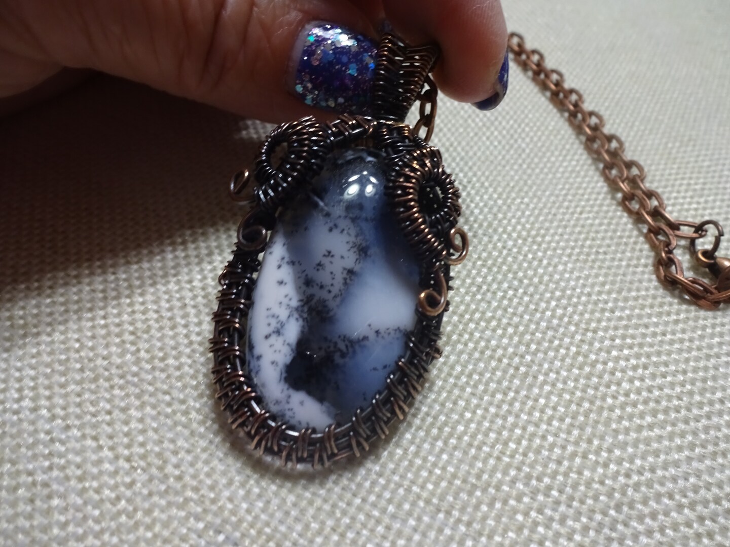 Dendritic 2024 Opal Wrapped in Antiqued Copper