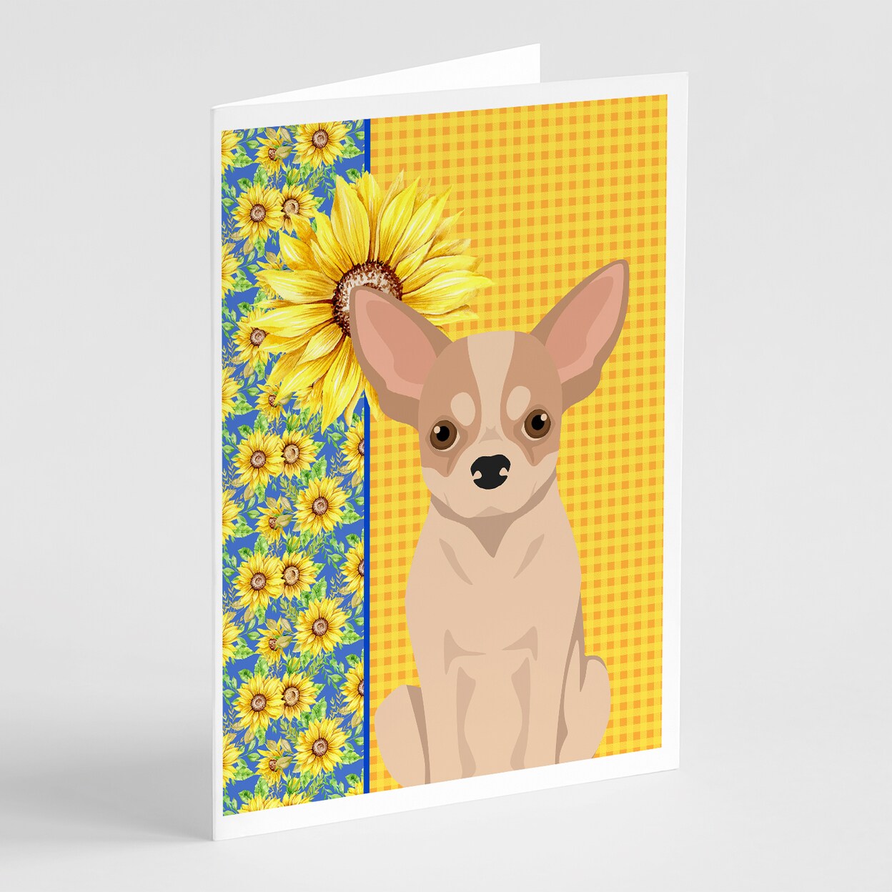 Caroline&#x27;s Treasures Summer Sunflowers Fawn and White Chihuahua Greeting Cards and Envelopes Pack of 8