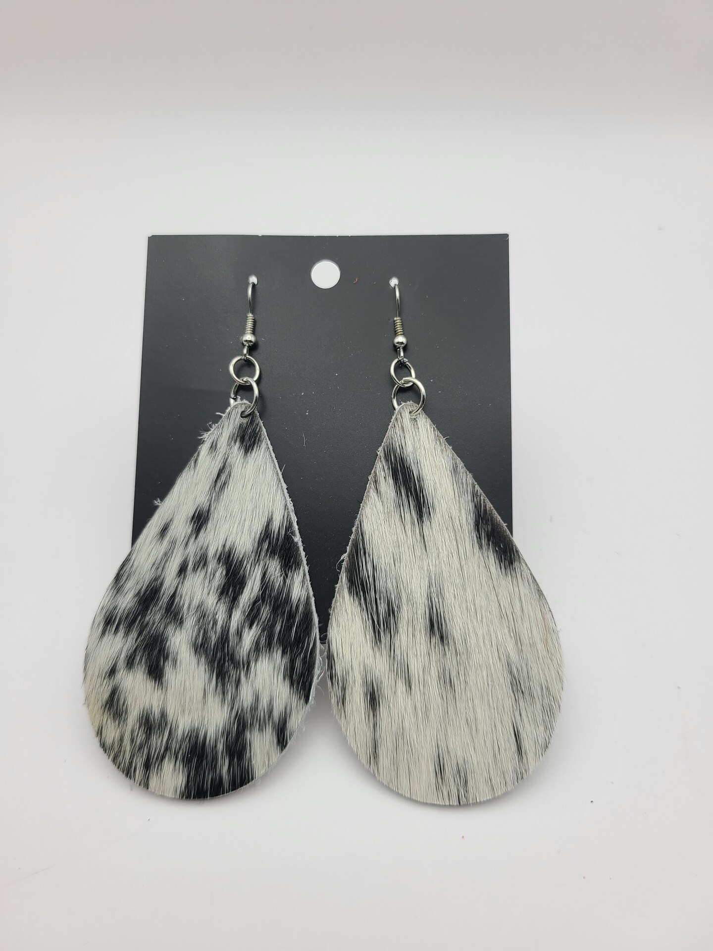 Leather Earrings-Cowhide Earrings-Hair on hide 2024 earrings-Brown and white leather teardrop earrings-cowgirl jewelry