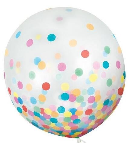 Clear Giant 24&#x22; Balloon with Rainbow Confetti and Dots Tassel