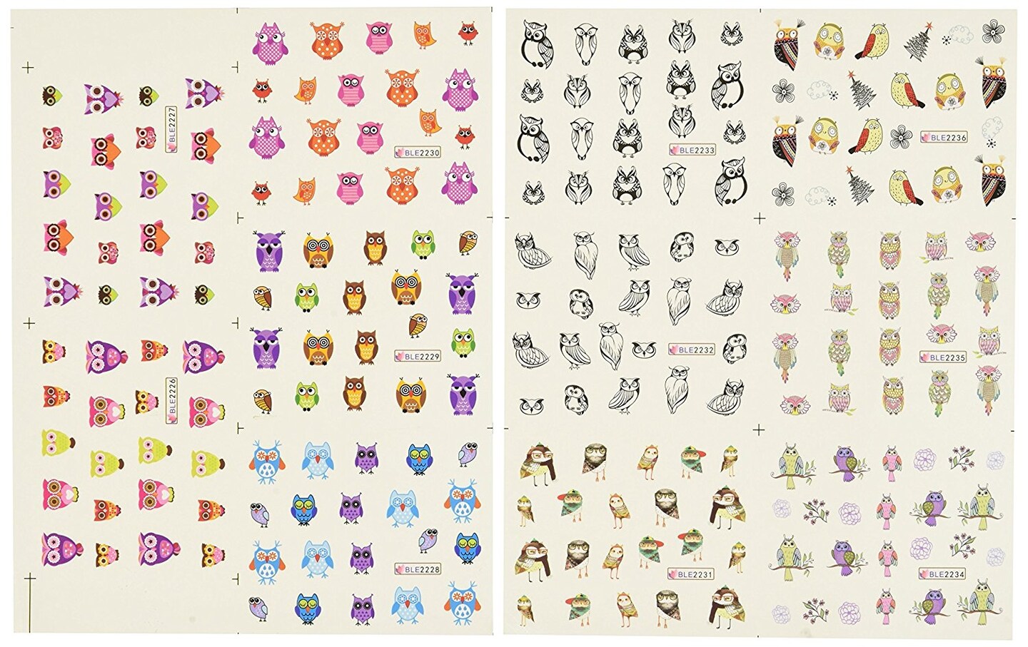 Wrapables Water Nail Sticker, Owls (1 Sheet/11 Designs)