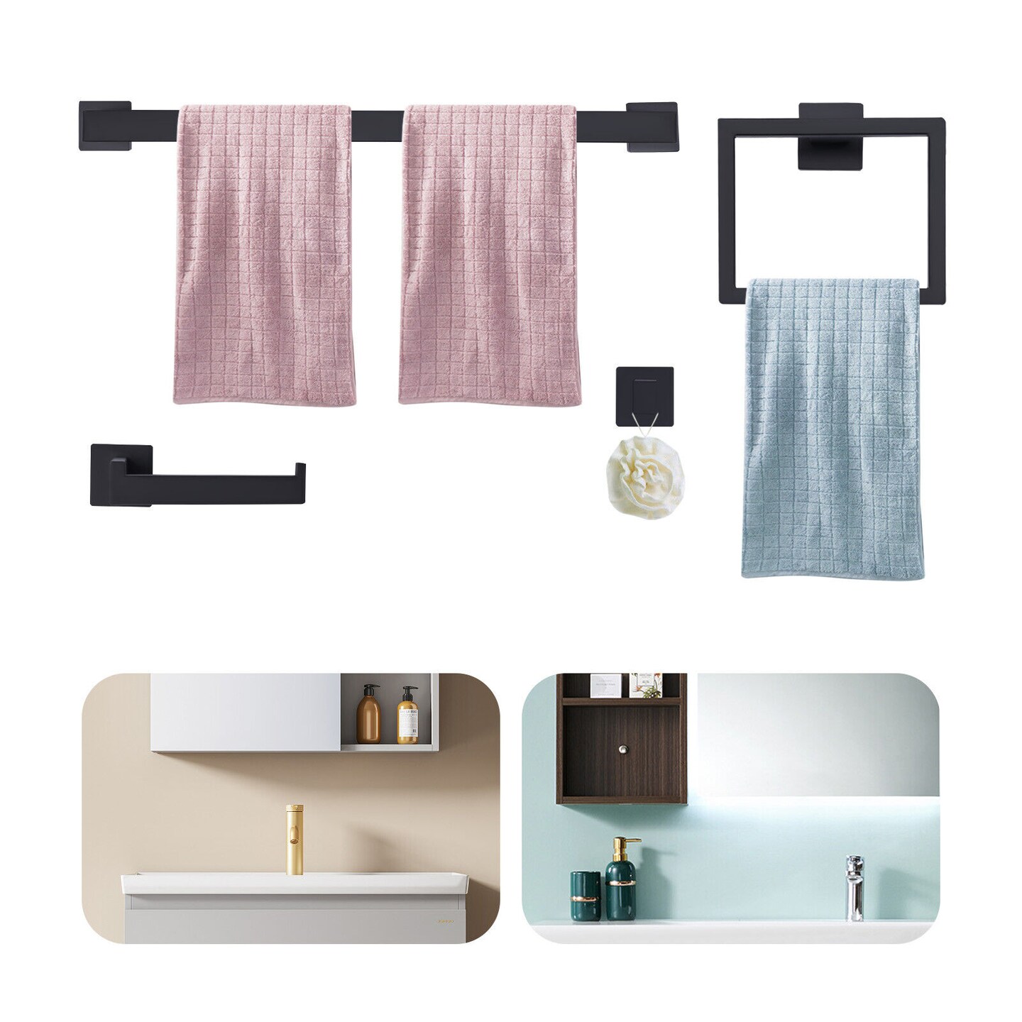 Kitcheniva 4 Pack Bathroom Hardware Set Towel Bar