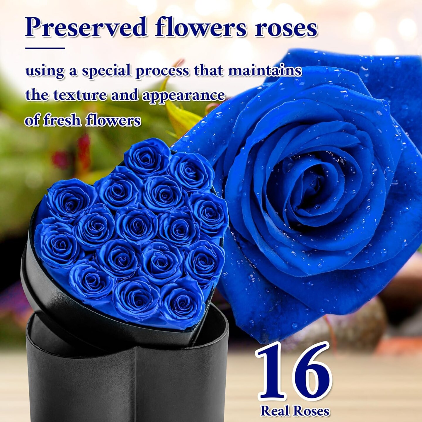 16Pcs Preserved Real Roses for Her in Heart Shape Box