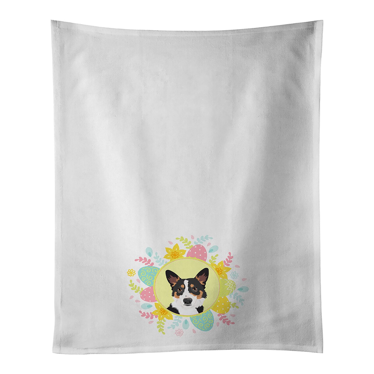 Caroline's Treasures Pembroke Welsh Corgi Tricolor Black-Headed Style 1 Easter White Kitchen Towel Set of 2 Dish Towels