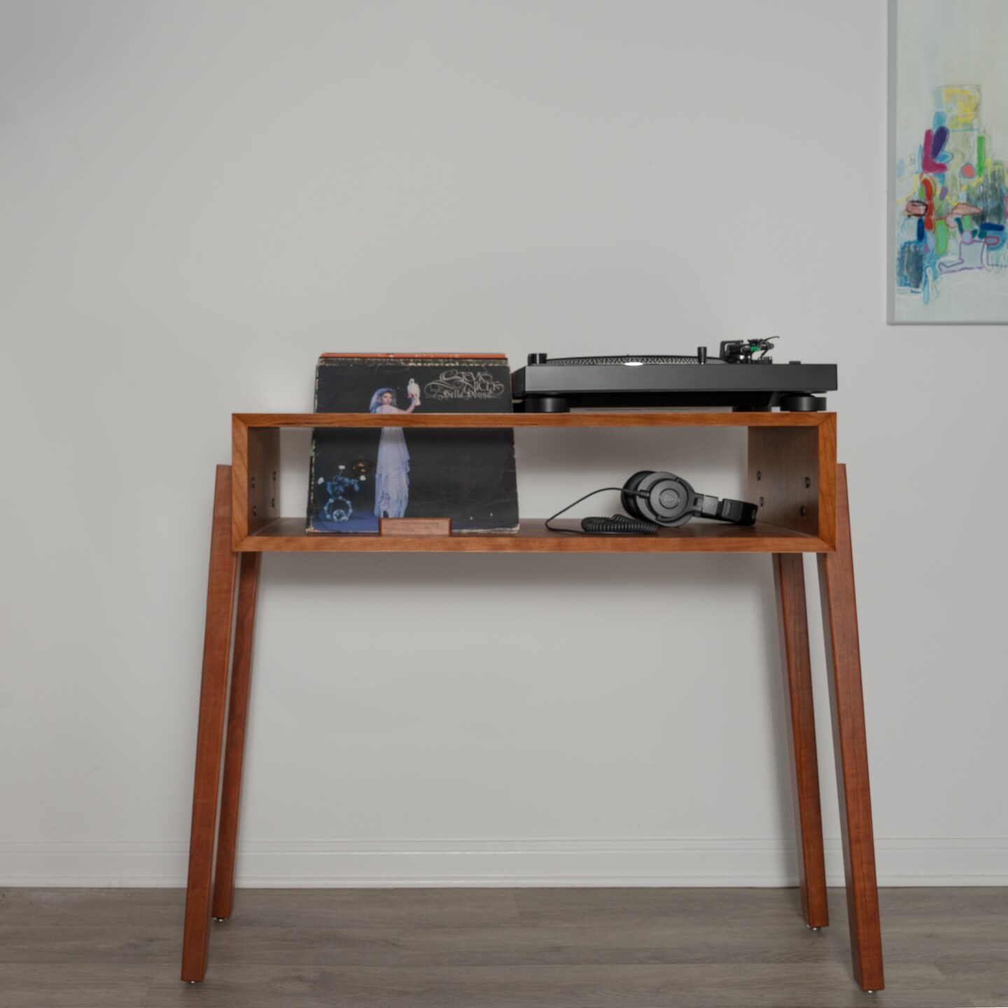 Mid Century Modern Record Player Stand, Solid Cherry hardwood, Handmade!