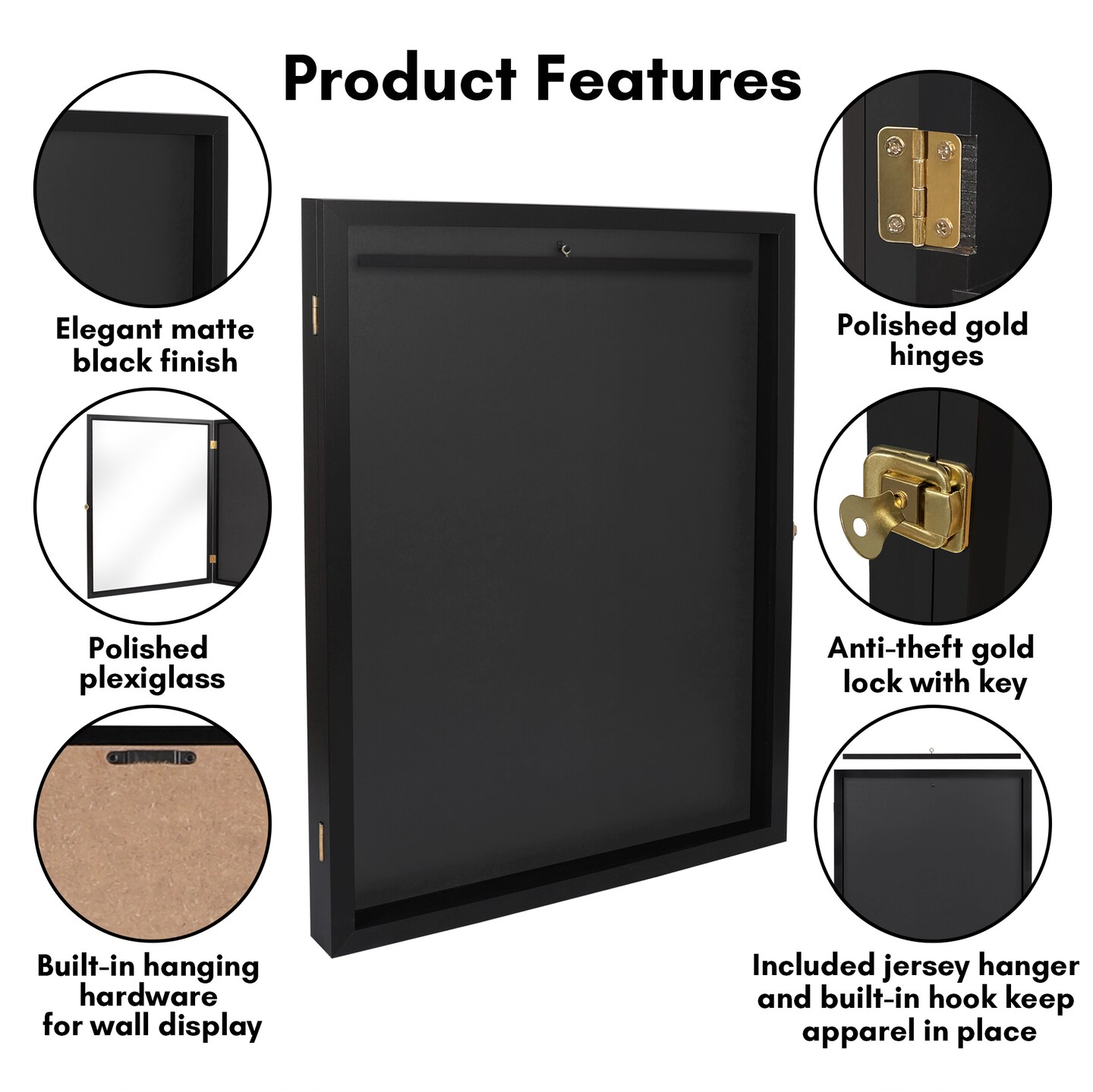 Americanflat 23x31 Lockable Jersey Display Case - Jersey Shadow Box Frame - Includes Built-in Hook for Jersey - Anti-Theft Lock - Polished Plexiglass Cover - Hanging Hardware - Black