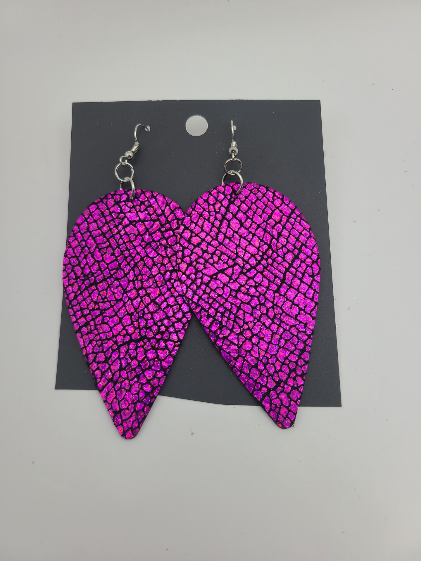 Pink Iridescent Dangle Teardrop Earrings, Premium Leather Earrings