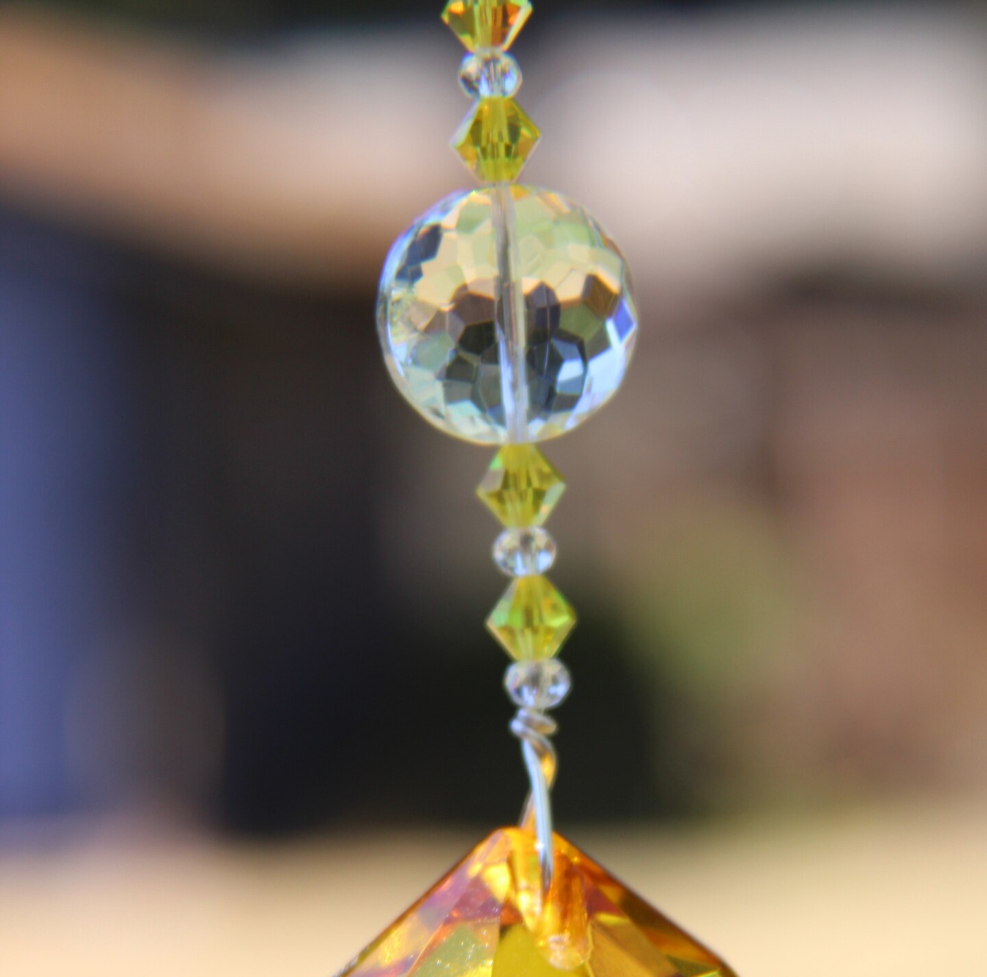 Yellow Crystal Prism Suncatcher with Clear Crystal Bead