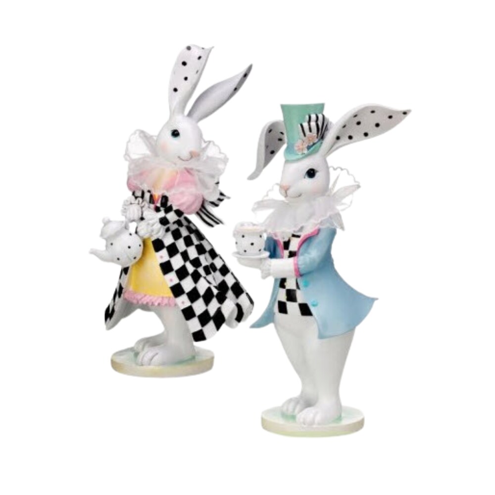 12&#x22; Assorted Brunch Bunny - Boy/Girl Resin &#x26; Fabric in White/Black and Pastel - Easter Rabbit Decor (MT25740)