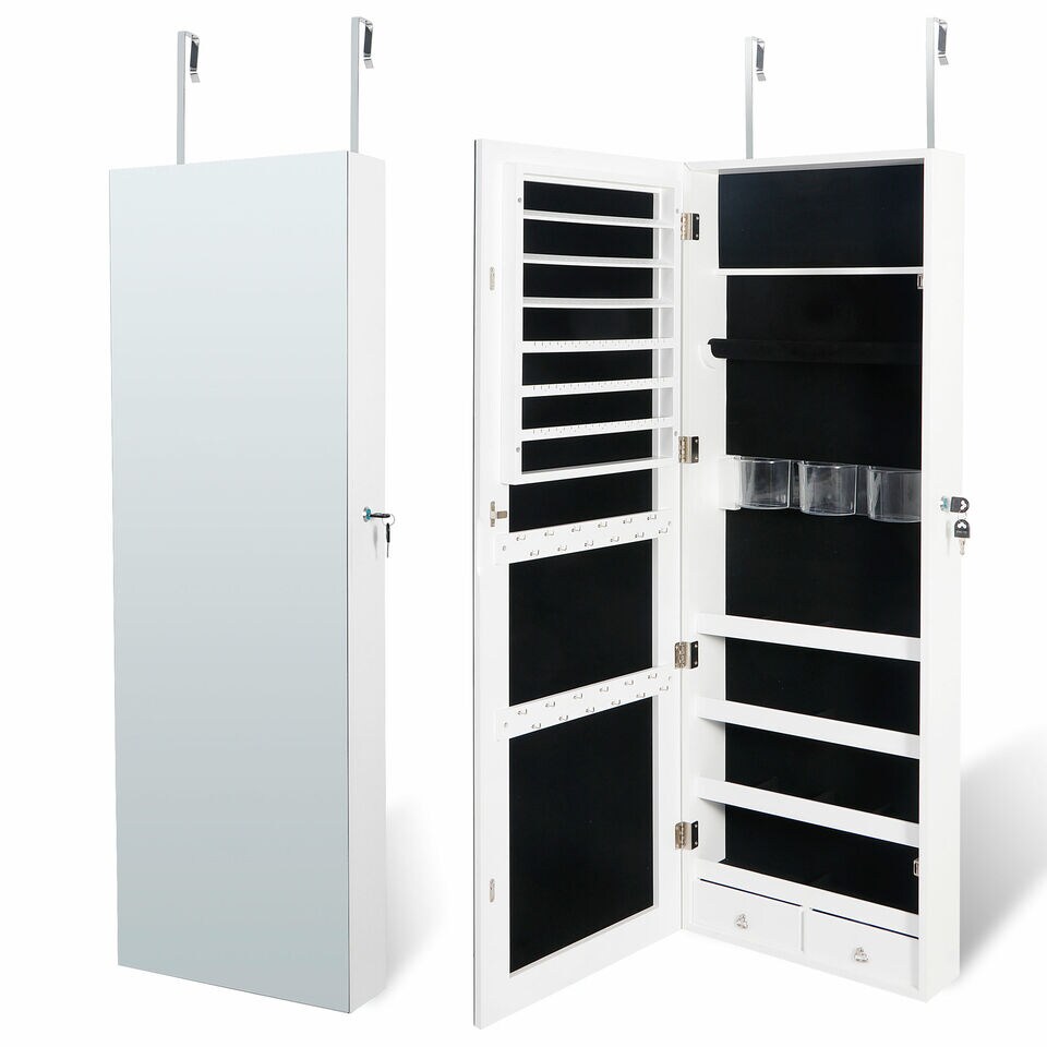 Lockable Mirrored Jewelry Cabinet