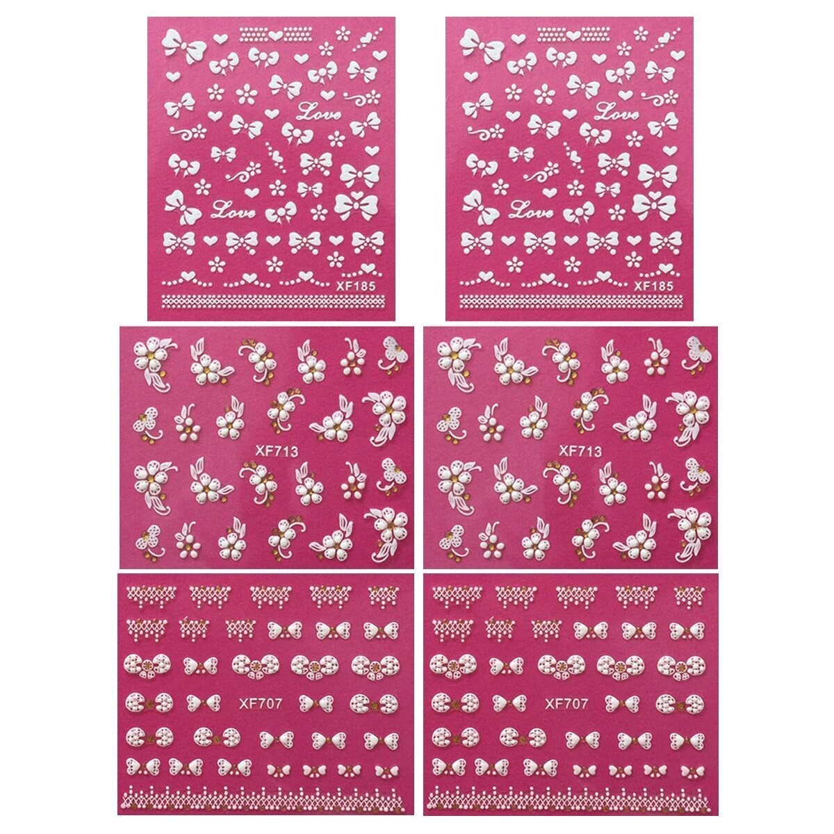 Wrapables Fingernail Stickers Nail Art Nail Stickers Self-Adhesive Nail Stickers 3D Nail Decals - Bows, Hearts &#x26; Flowers (3 Designs/6 Sheets)