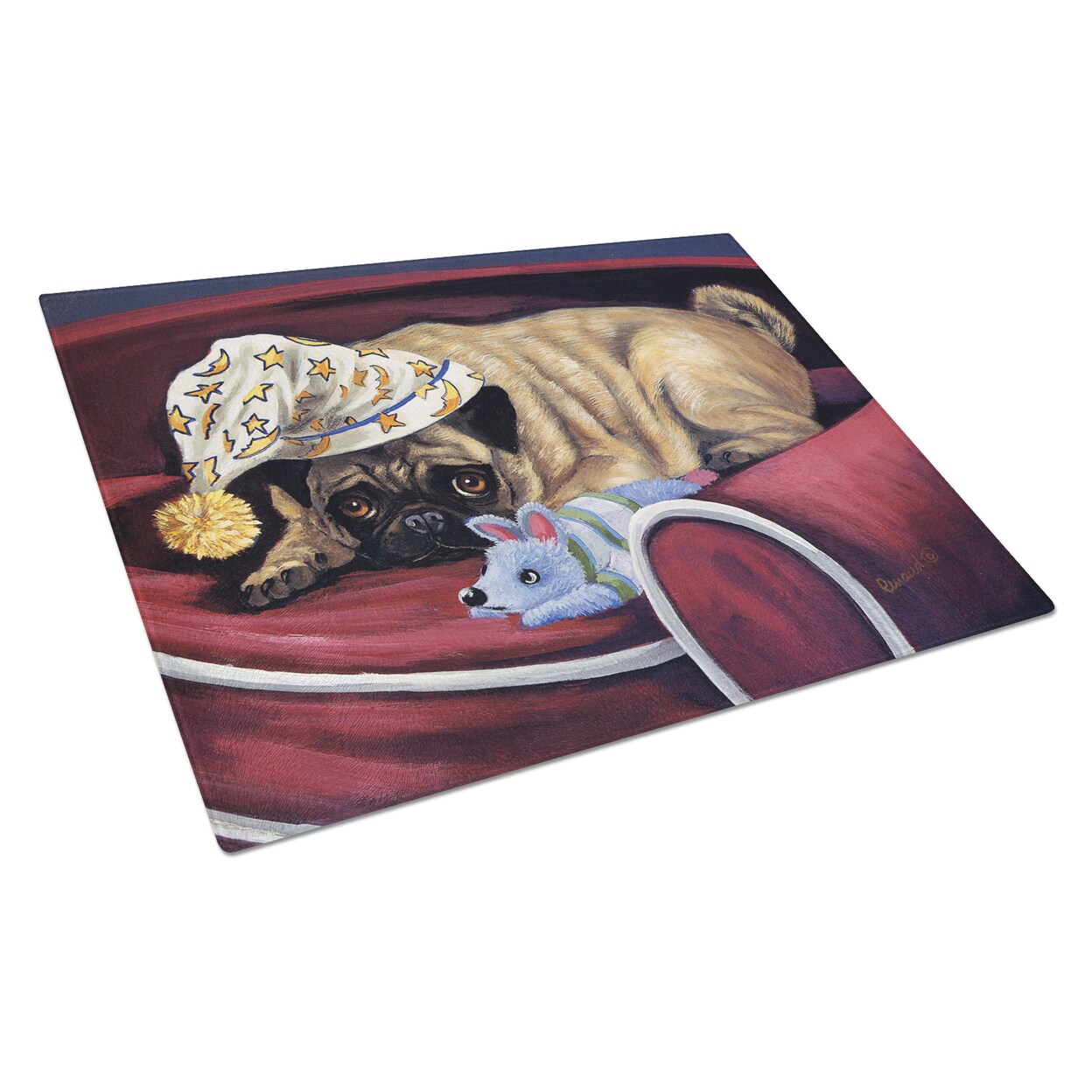 Caroline&#x27;s Treasures Pug Goodnight Sweetheart Glass Cutting Board Large
