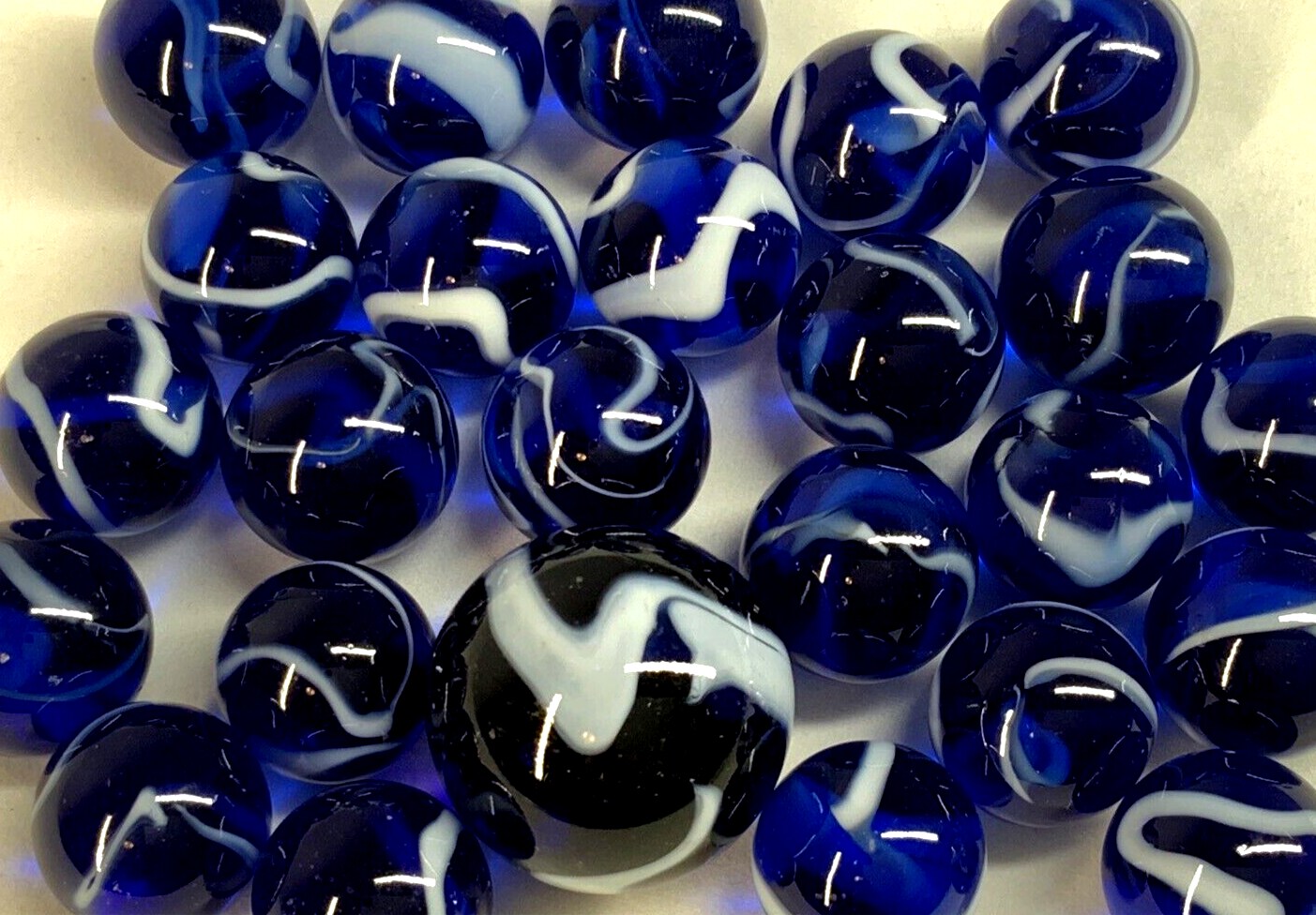 25 Glass Marbles WATER Translucent Clear Blue White Swirl Pack Shooter